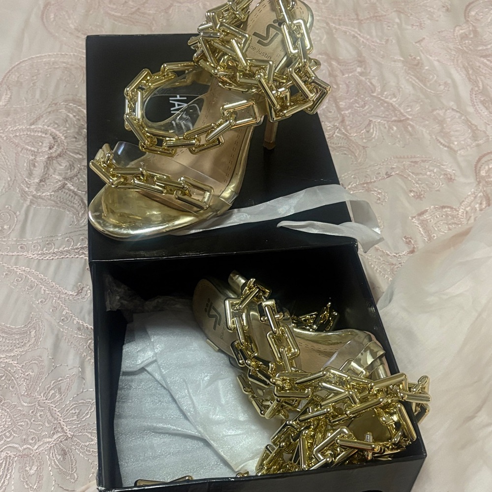 Elegant Gold Chain Heels